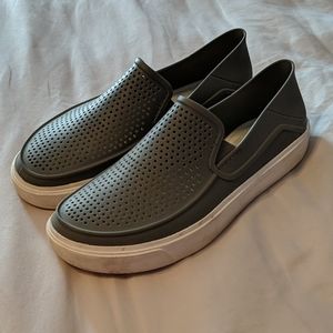 Crocs gray and white slip-ons size 5